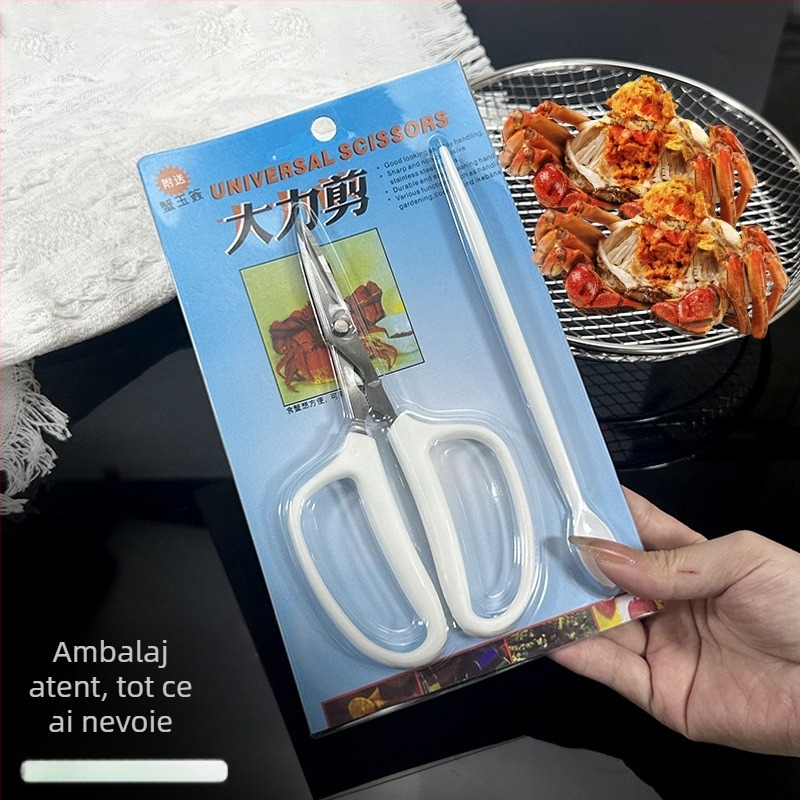 Foarfece de bucătărie multifuncționale pentru homar, fructe de mare și crabi, cu ac și linguriță