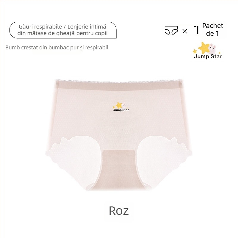 Chiloți fără cusături pentru fetițe, din material ice-silk, cu design drăguț cu desene animate, talie medie, mărime mare, moi și respirabili
