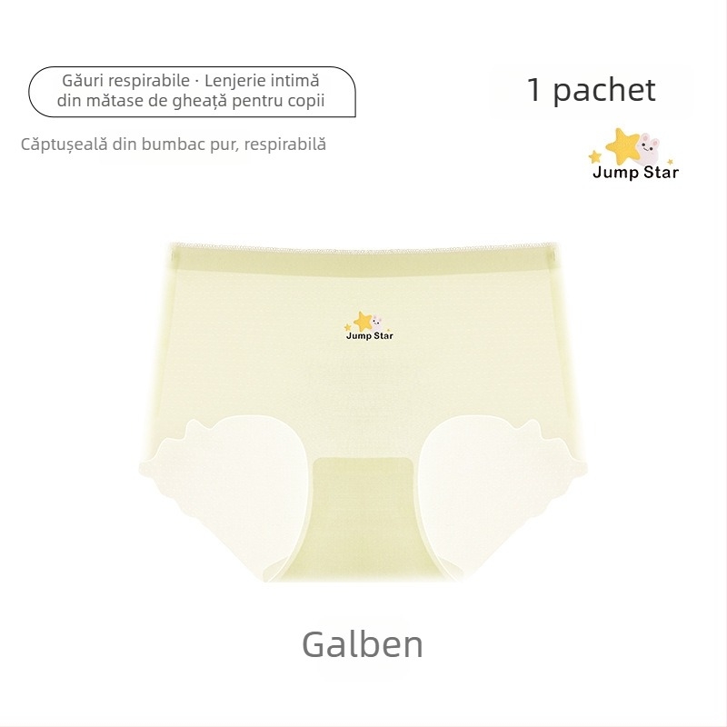 Chiloți fără cusături pentru fetițe, din material ice-silk, cu design drăguț cu desene animate, talie medie, mărime mare, moi și respirabili
