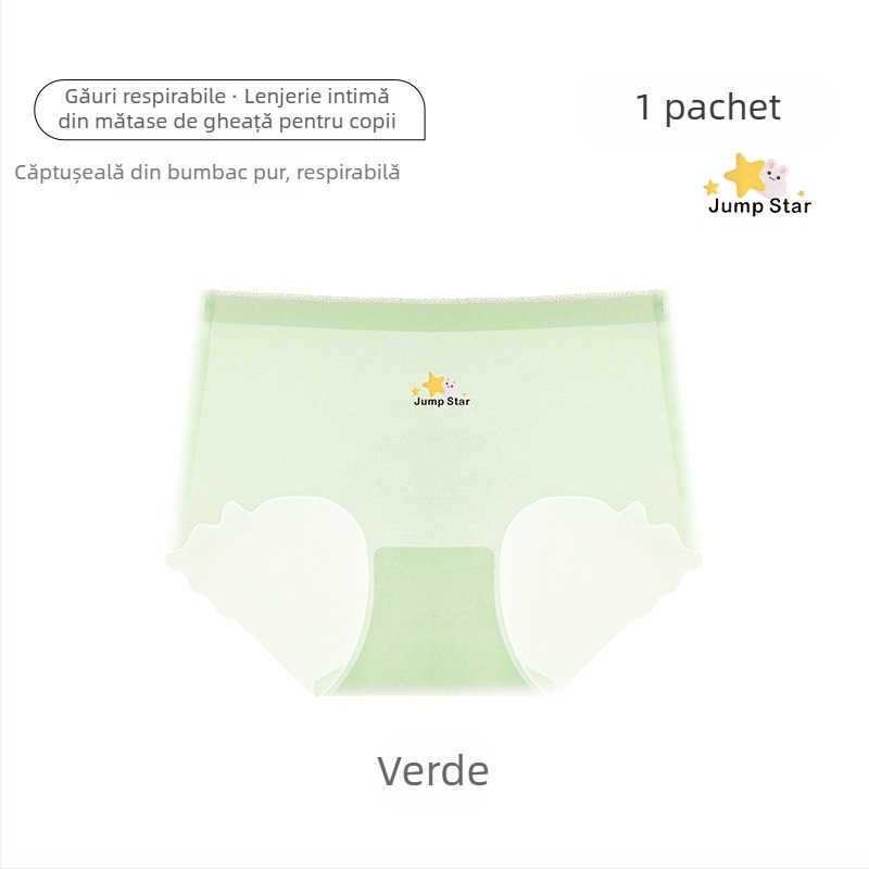 Chiloți fără cusături pentru fetițe, din material ice-silk, cu design drăguț cu desene animate, talie medie, mărime mare, moi și respirabili