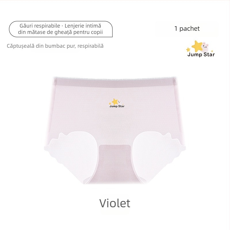 Chiloți fără cusături pentru fetițe, din material ice-silk, cu design drăguț cu desene animate, talie medie, mărime mare, moi și respirabili