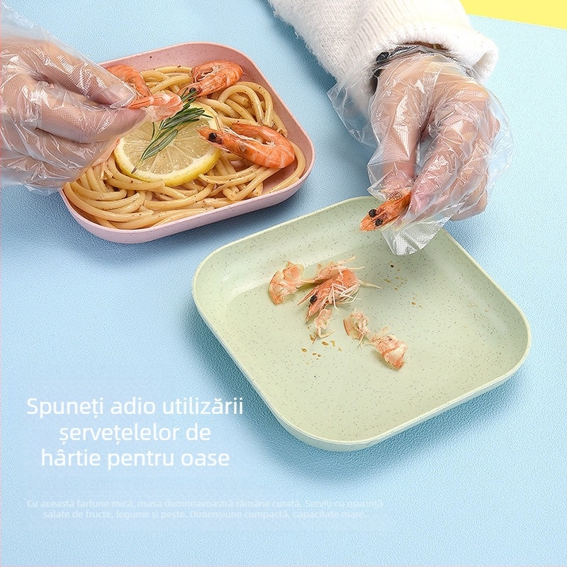 Farfurie pătrată pentru gustări din paie de grâu, 14 cm, culoare solidă, farfurie mică pentru fructe
