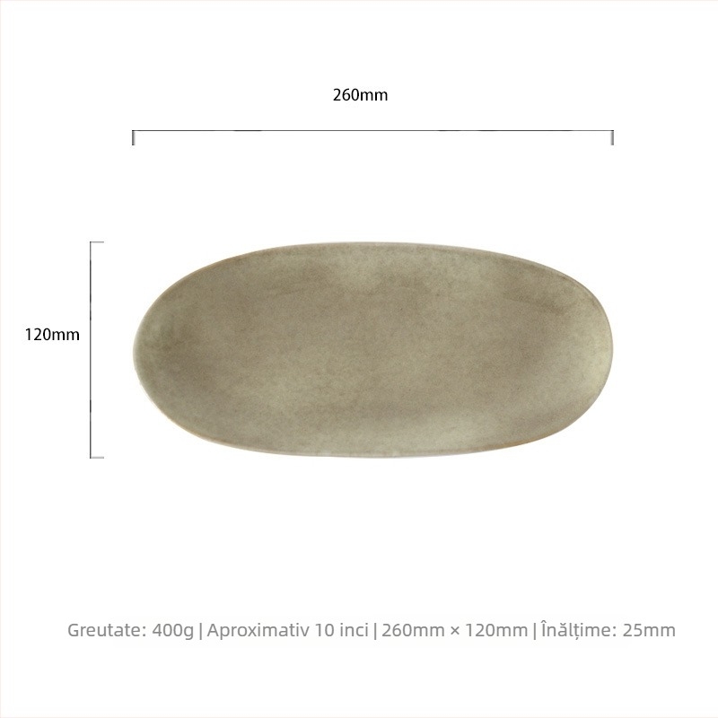 Farfurie ovală lungă din ceramică, formă neregulată, stil retro luxos pentru sushi și feluri reci