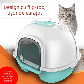 Lotiță de nisip pentru pisici, mare, închisă complet, cu capac posterior