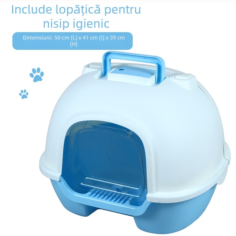 Lotiță de nisip pentru pisici, mare, închisă complet, cu capac posterior