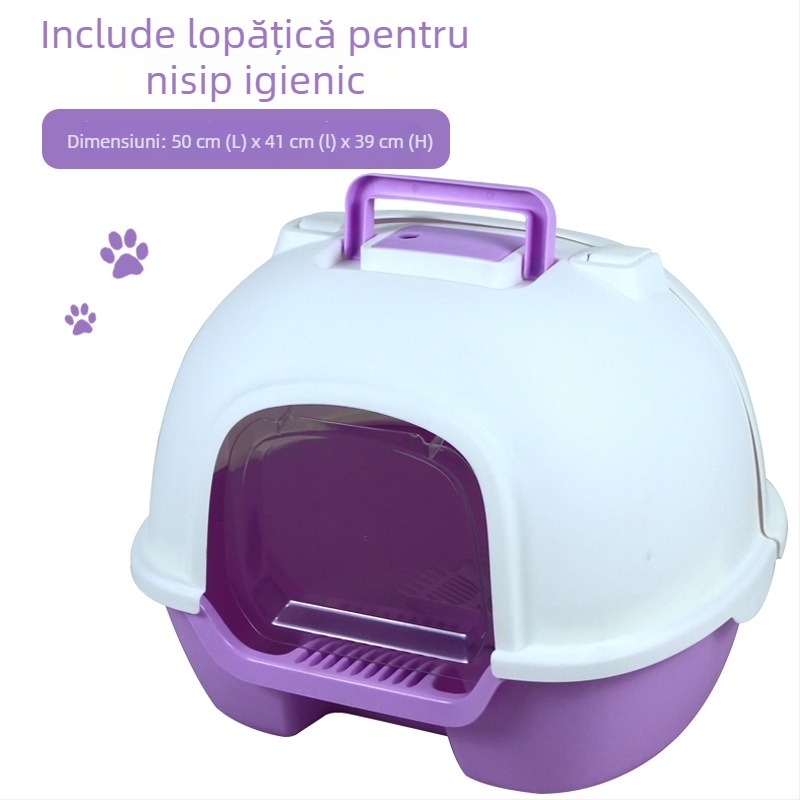 Lotiță de nisip pentru pisici, mare, închisă complet, cu capac posterior