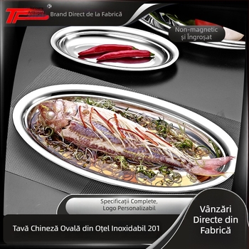 Vas de aburi oval din oțel inoxidabil 201 nemagnetic, gros, adânc, cu fund plat, pentru pește, dim sum și grătare