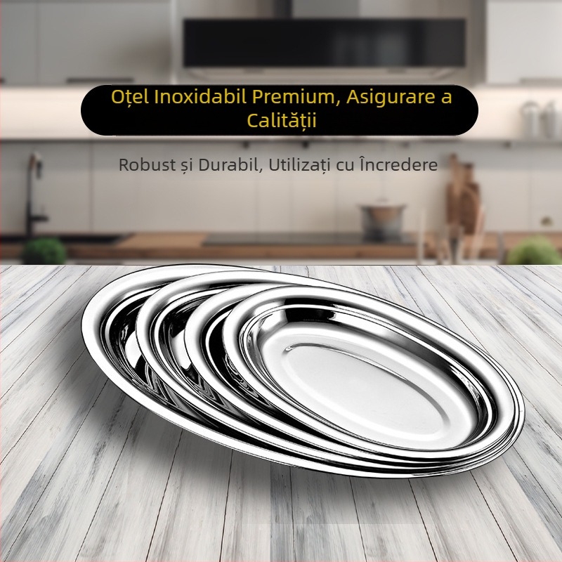 Vas de aburi oval din oțel inoxidabil 201 nemagnetic, gros, adânc, cu fund plat, pentru pește, dim sum și grătare