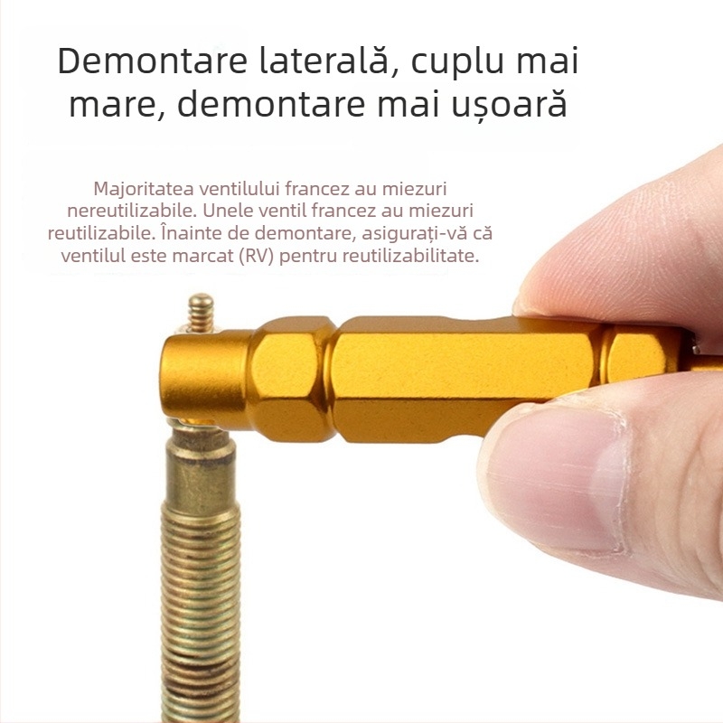 Cheie multifuncțională pentru supapă de bicicletă — demontare miez de supapă, demontare a anvelopei și a tubului