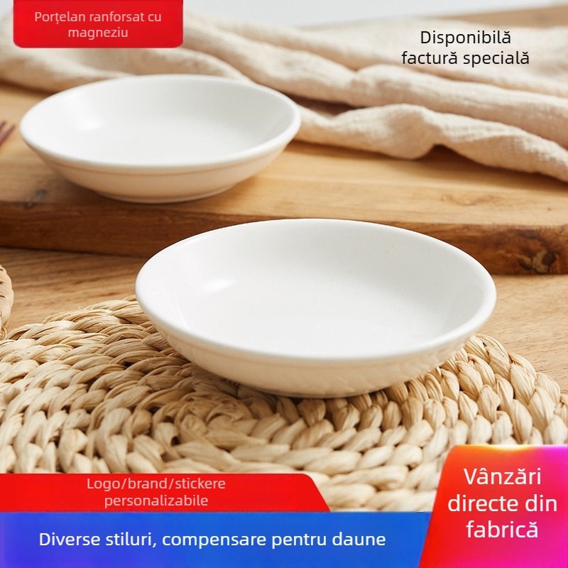 Farfurie ceramică pentru gustări cu logo imprimat, diametru 4 inch, rotundă, porțelan, compatibilă cu microunde
