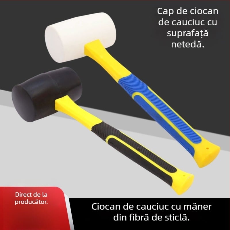 Ciocan de cauciuc cu mâner din fibră pentru montajul plăcilor și nivelare; unealtă de renovare cu imprimare a modelelor vegetale