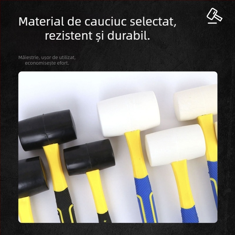 Ciocan de cauciuc cu mâner din fibră pentru montajul plăcilor și nivelare; unealtă de renovare cu imprimare a modelelor vegetale