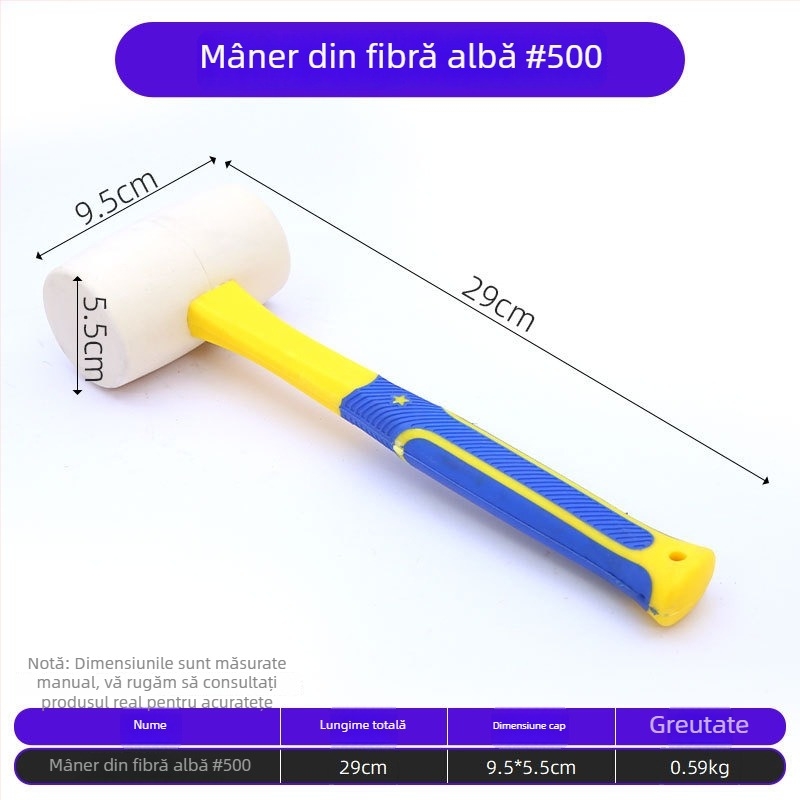 Ciocan de cauciuc cu mâner din fibră pentru montajul plăcilor și nivelare; unealtă de renovare cu imprimare a modelelor vegetale