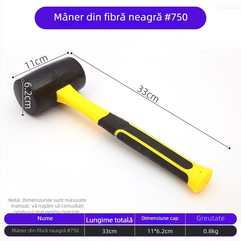 Ciocan de cauciuc cu mâner din fibră pentru montajul plăcilor și nivelare; unealtă de renovare cu imprimare a modelelor vegetale