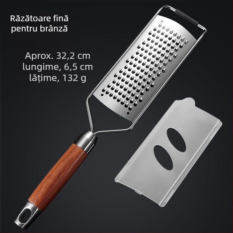 Island Qi 304 oțel inoxidabil – răzuitor multifuncțional pentru bucătărie, cu mâner din lemn de trandafir, pentru fructe și legume