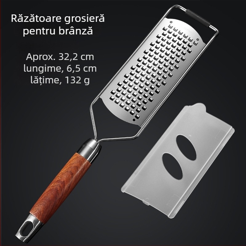 Island Qi 304 oțel inoxidabil – răzuitor multifuncțional pentru bucătărie, cu mâner din lemn de trandafir, pentru fructe și legume