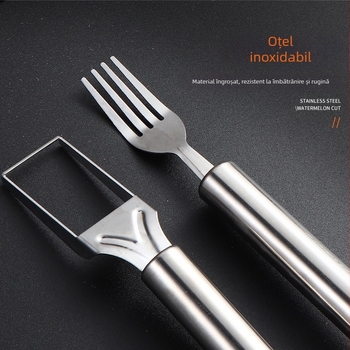 Cuțit din oțel inoxidabil, cu capete duble, pentru pepene și furculiță de fructe – instrument multifuncțional pentru divizarea pulpei