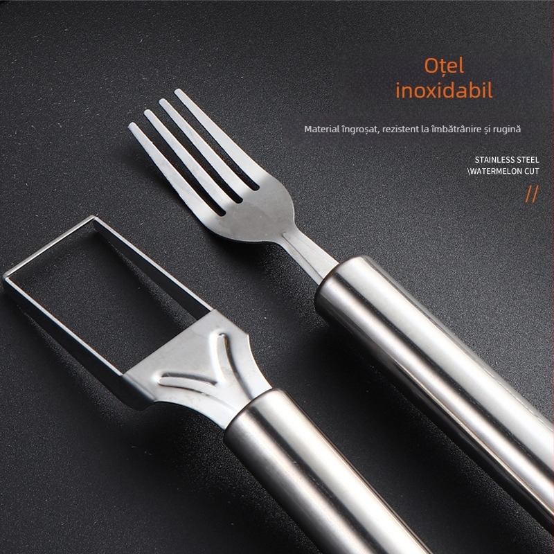 Cuțit din oțel inoxidabil, cu capete duble, pentru pepene și furculiță de fructe – instrument multifuncțional pentru divizarea pulpei