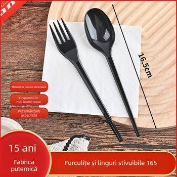 Set plastic de linguri și furculițe, îngroșate, negre, pentru deserturi, prăjituri și livrări la pachet, utilizare comercială