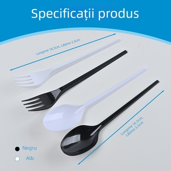 Set plastic de linguri și furculițe, îngroșate, negre, pentru deserturi, prăjituri și livrări la pachet, utilizare comercială