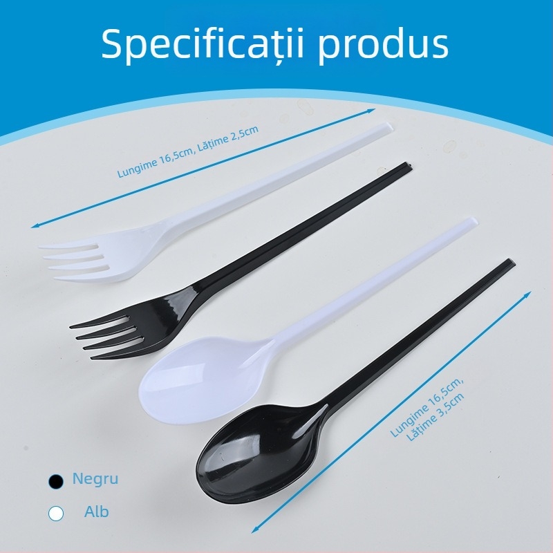 Set plastic de linguri și furculițe, îngroșate, negre, pentru deserturi, prăjituri și livrări la pachet, utilizare comercială
