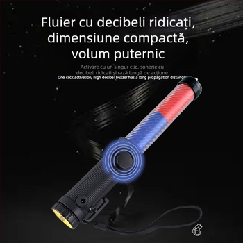 Bețișor de trafic cu LED roșu/albastru intermitent, fluier electronic, iluminare nocturnă de urgență și semnal rutier de avertizare