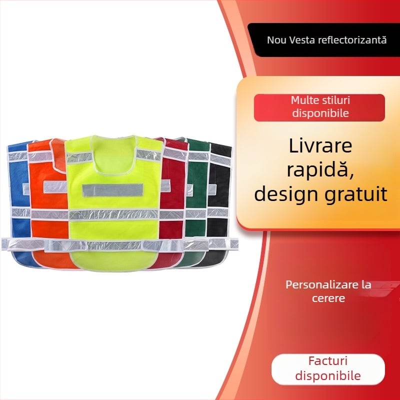 Vesta reflectorizantă nouă pentru misiuni de noapte pe drum, salubritate și construcții, cu inscripție imprimată