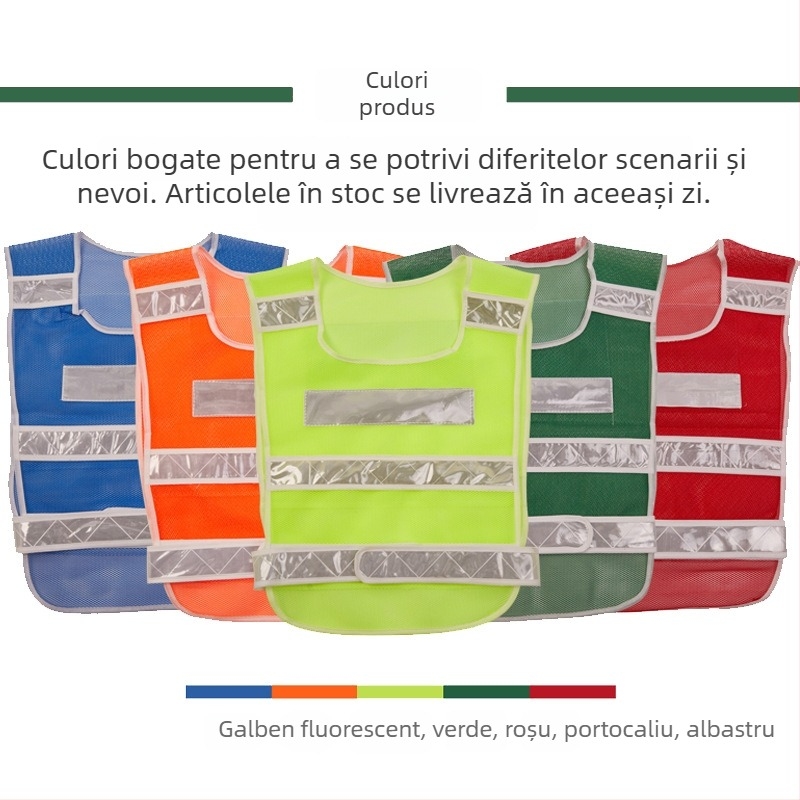 Vesta reflectorizantă nouă pentru misiuni de noapte pe drum, salubritate și construcții, cu inscripție imprimată