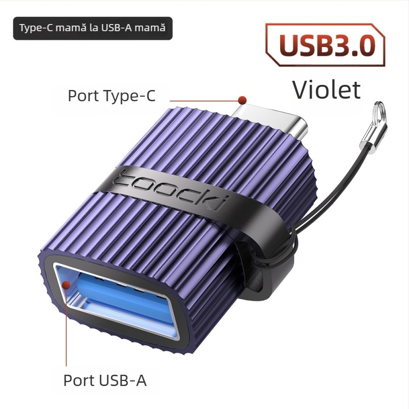 Toocki adaptor USB 3.0 A masculin la USB-C feminin pentru laptopuri OTG, textură verticală