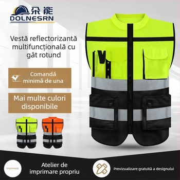Vestă reflectorizantă premium cu guler rotund pentru șantiere, ciclism nocturn și patrulare