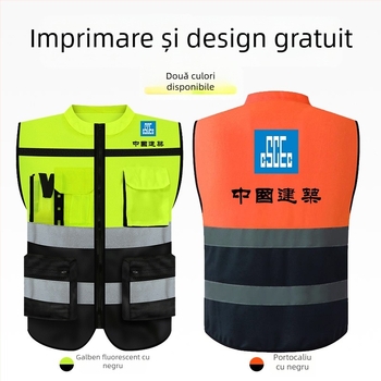 Vestă reflectorizantă premium cu guler rotund pentru șantiere, ciclism nocturn și patrulare