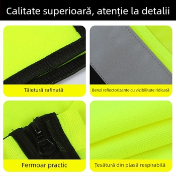 Vestă reflectorizantă premium cu guler rotund pentru șantiere, ciclism nocturn și patrulare