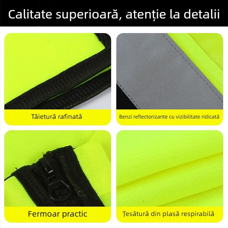 Vestă reflectorizantă premium cu guler rotund pentru șantiere, ciclism nocturn și patrulare