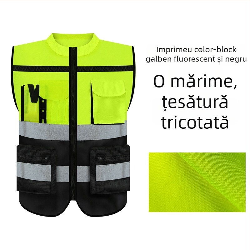 Vestă reflectorizantă premium cu guler rotund pentru șantiere, ciclism nocturn și patrulare