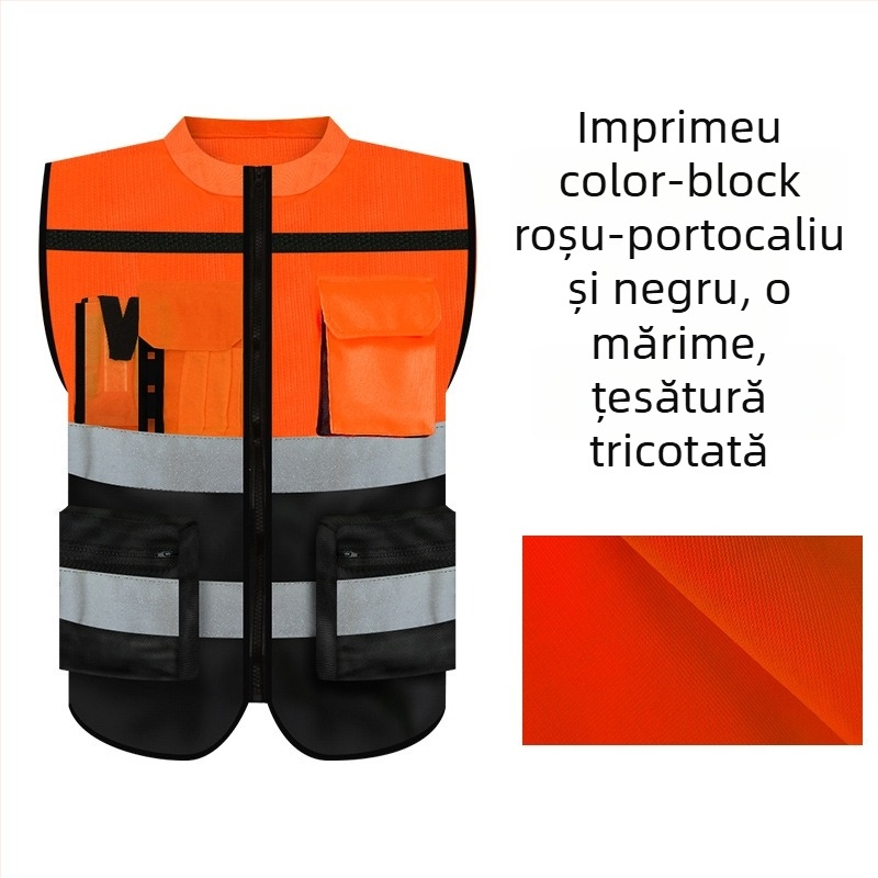 Vestă reflectorizantă premium cu guler rotund pentru șantiere, ciclism nocturn și patrulare
