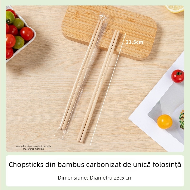 Bețișoare de bambus carbonizat, de unică folosință, igienice și antiderapante, ambalate individual, 20 perechi, material alimentar, rezistente la mucegai