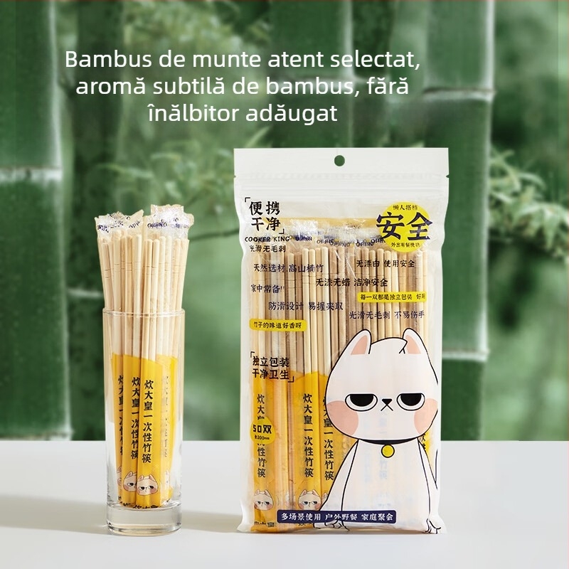 Bețișoare din bambus, de unică folosință, ambalate individual, ecologice, curate și igienice, de calitate alimentară, pentru uz casnic și camping