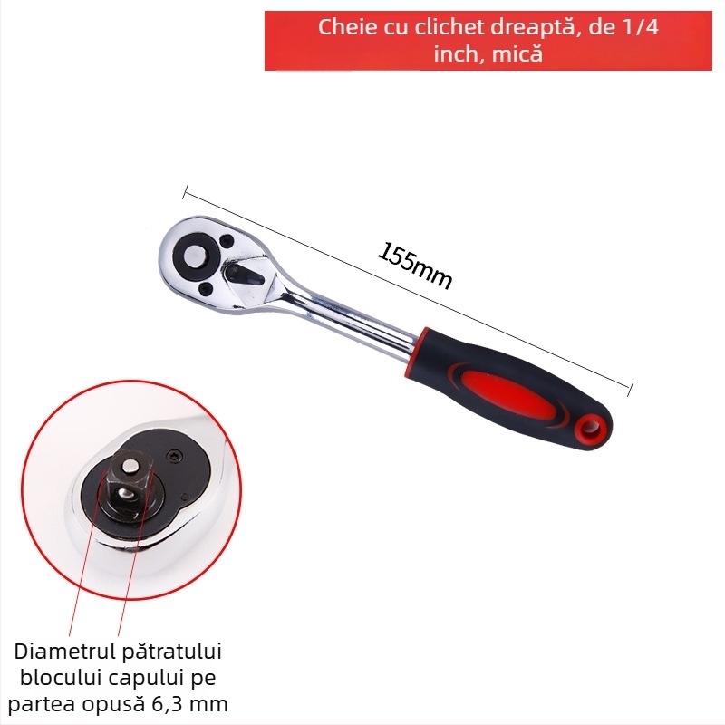Set chei cu ratchet, două direcții; mâner drept 24 dinți și mâner curbat 72 dinți, pentru reparații auto