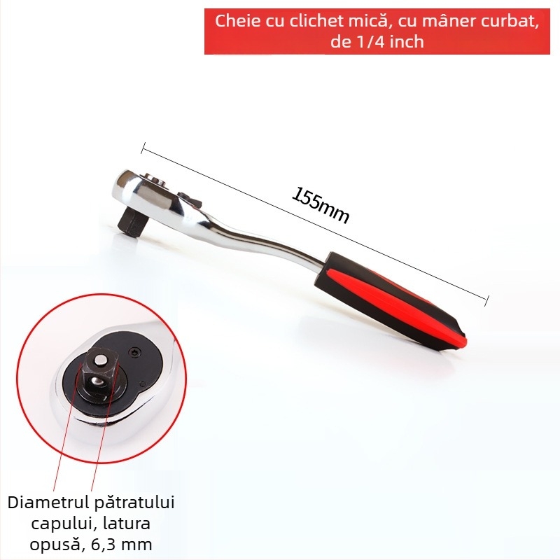 Set chei cu ratchet, două direcții; mâner drept 24 dinți și mâner curbat 72 dinți, pentru reparații auto