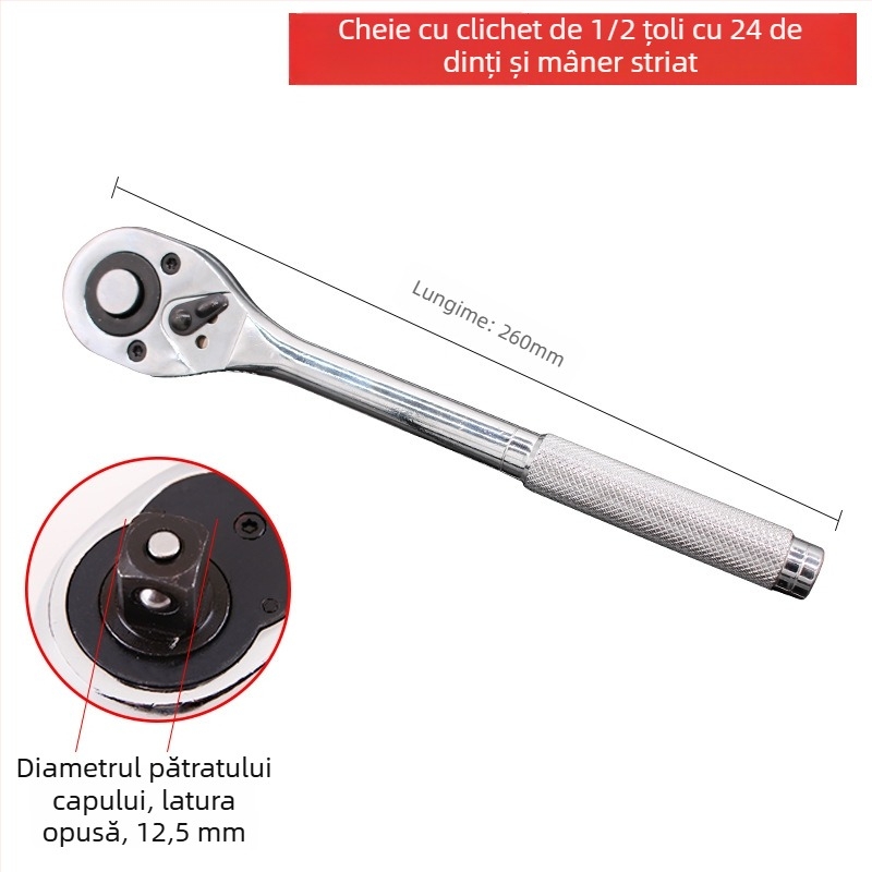 Set chei cu ratchet, două direcții; mâner drept 24 dinți și mâner curbat 72 dinți, pentru reparații auto