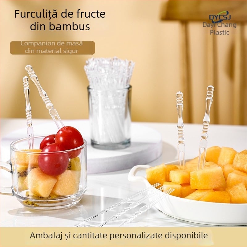 Furculiță de fructe de unică folosință, din plastic alimentar întărit și dur, transparentă, pentru mooncake și bețișoare de tort