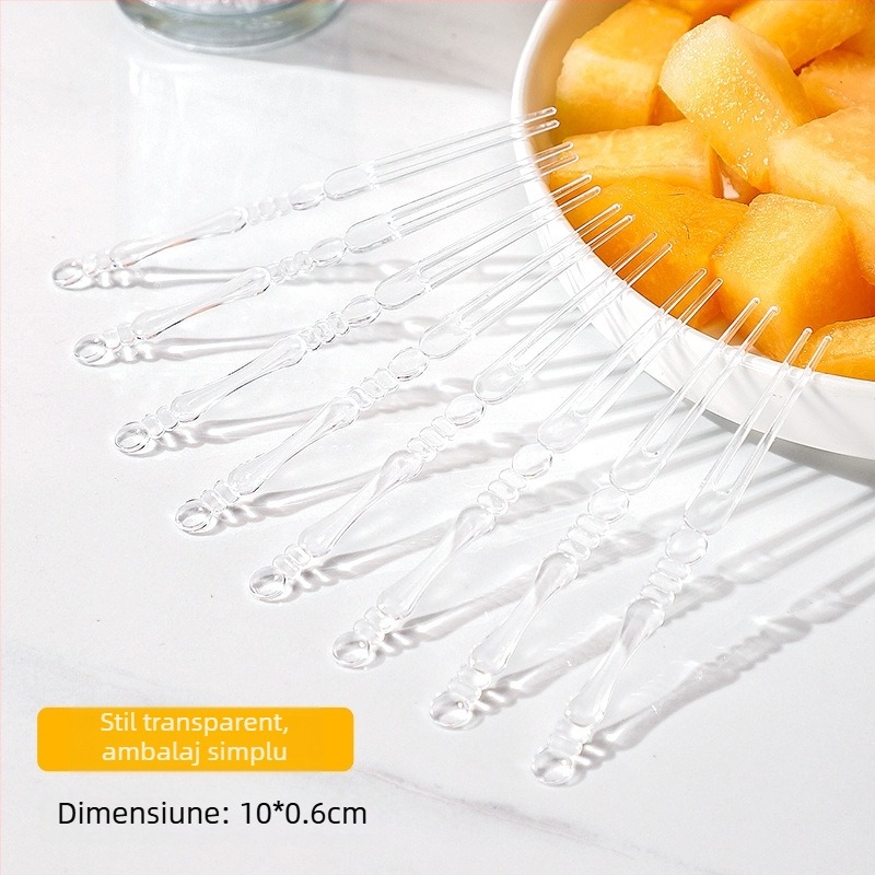 Furculiță de fructe de unică folosință, din plastic alimentar întărit și dur, transparentă, pentru mooncake și bețișoare de tort