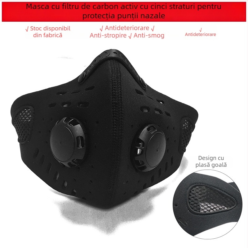 Mască cu cărbune activ pentru ciclism și sport cu motocicletă, filtru înlocuibil, protecție la praf și vânt