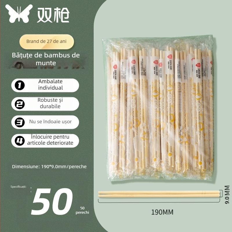 Bețișoare din bambus, de unică folosință, ambalate individual pentru restaurante și take-away