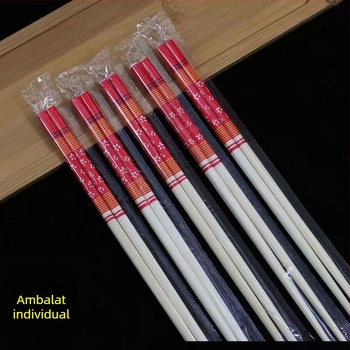 Set de bețișoare din bambus de unică folosință, cu model porțelan albastru-alb, set roșu cu bețișoare cu flori, carbonizate, ambalate individual, de înaltă clasă, prelungite și mai groase