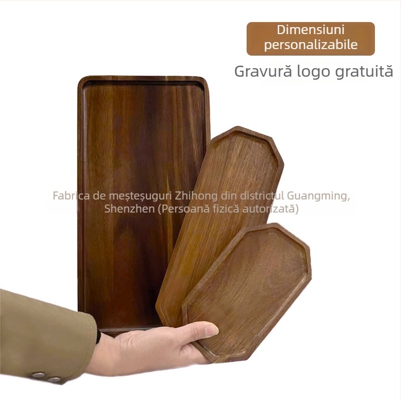 Tavă dreptunghiulară din lemn de acacia pentru gustări, fructe uscate și cești de ceai – placă din lemn pentru salata de fructe