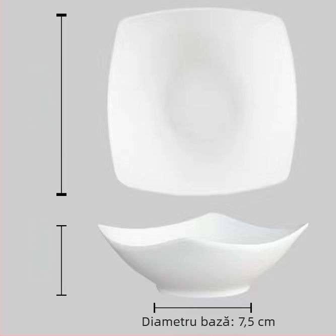 Farfurie ceramică pătrată cu picioare, adâncă pentru supă și salată, uz casnic, stil nordic