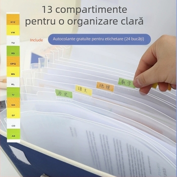 Geantă acordeon din pânză, capacitate mare, pentru elevi, format A4, organizator de documente și teste, multifuncțional