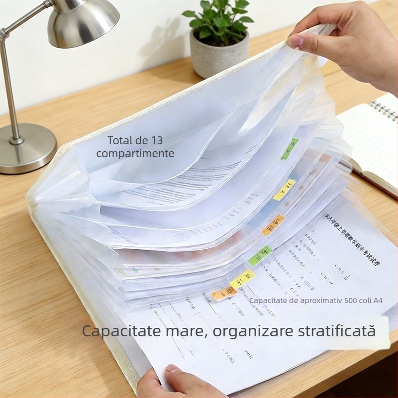 Geantă acordeon din pânză, capacitate mare, pentru elevi, format A4, organizator de documente și teste, multifuncțional