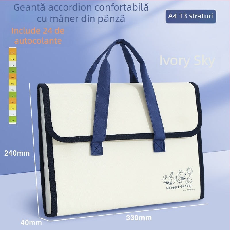 Geantă acordeon din pânză, capacitate mare, pentru elevi, format A4, organizator de documente și teste, multifuncțional